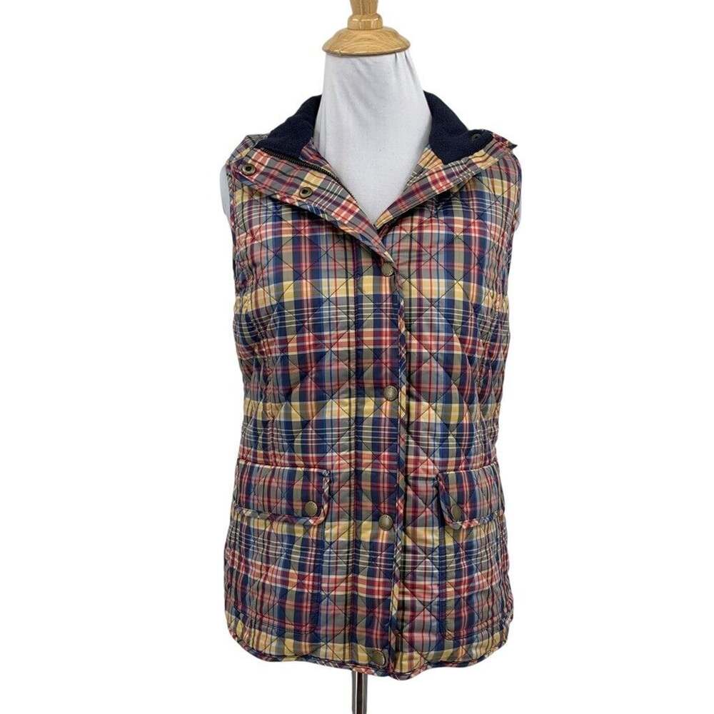 Talbots Vest Womens XS Extra Small Diamond Quilted Tomber Plaid Fleece Lined